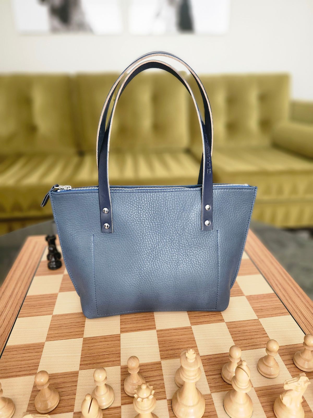 Katie 10" Modern Zippered Tote - Cobalt + 7.5" Drop Handle