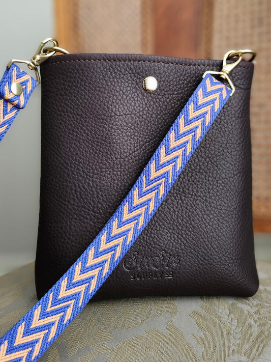 Jackie Lee 8" Crossbody - Chocolate w/Purple Webbing Strap