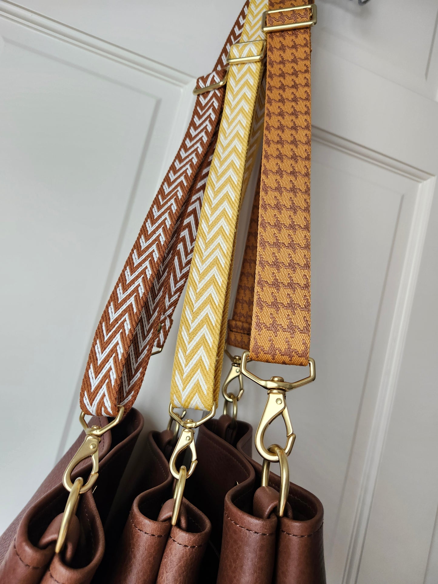 Jackie Lee 8" Crossbody - Walnut w/Brown Zig Zag Webbing Strap