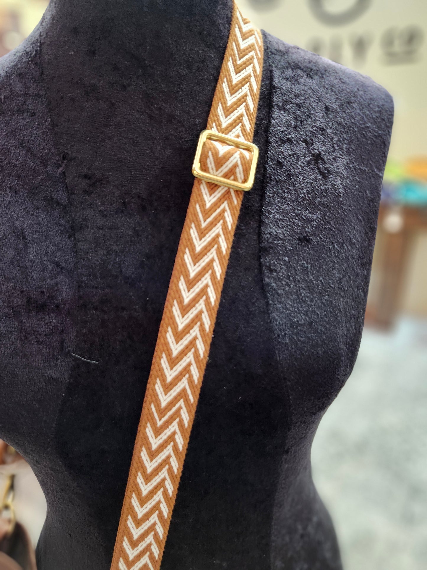 Jackie Lee 8" Crossbody - Walnut w/Brown Zig Zag Webbing Strap