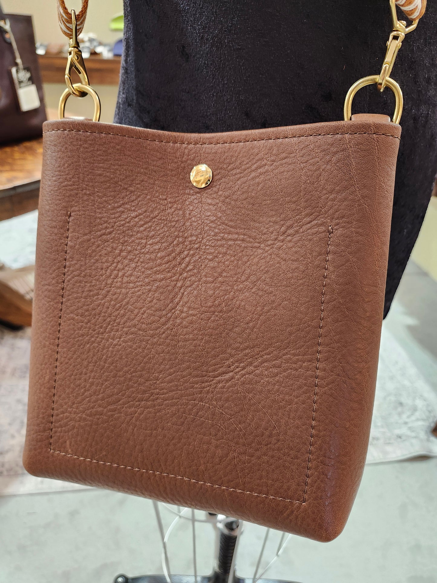 Jackie Lee 8" Crossbody - Walnut w/Brown Zig Zag Webbing Strap