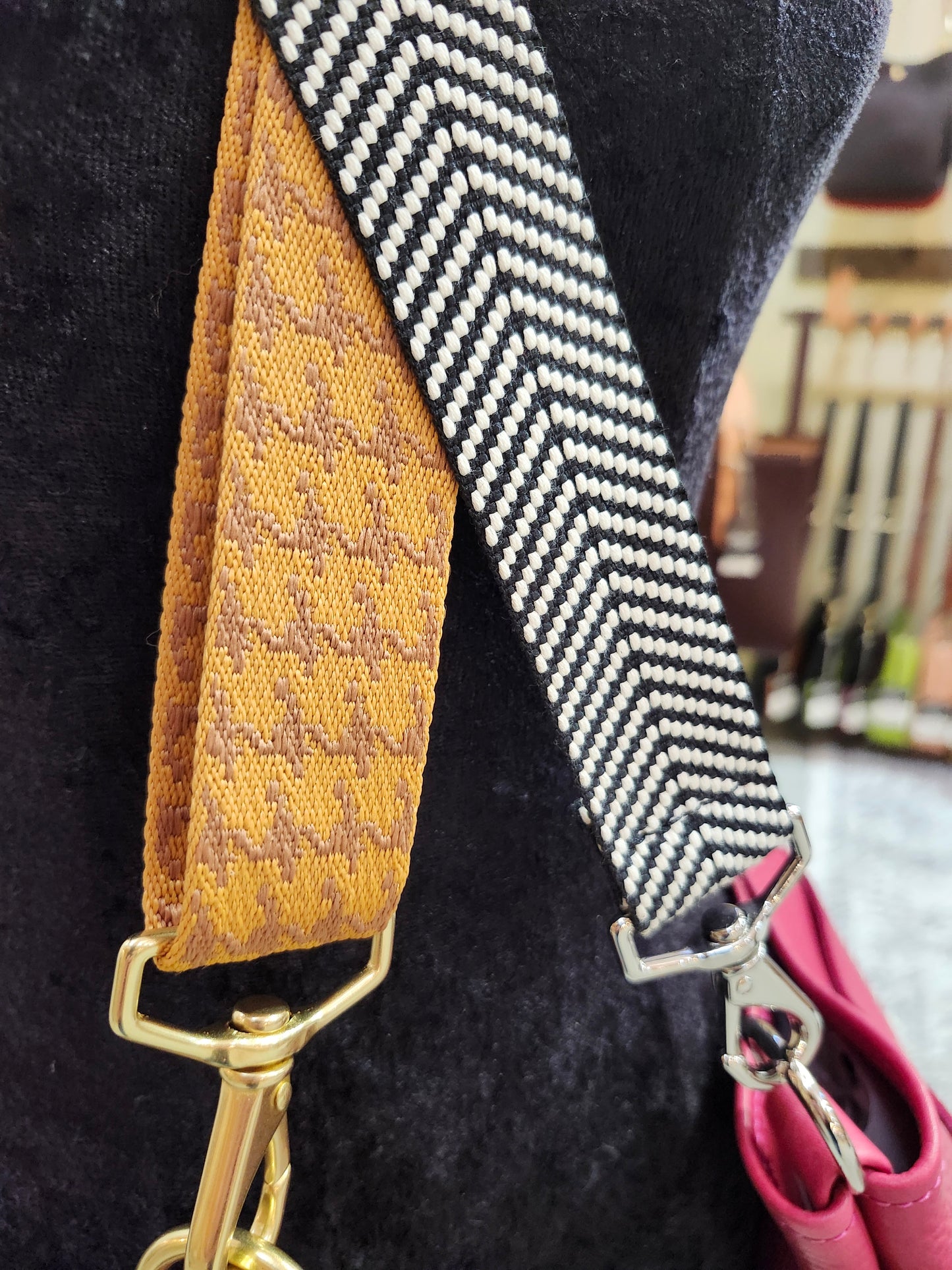 Jackie Lee 10" Crossbody - Walnut w/Brown & Gold Houndstooth Webbing Strap