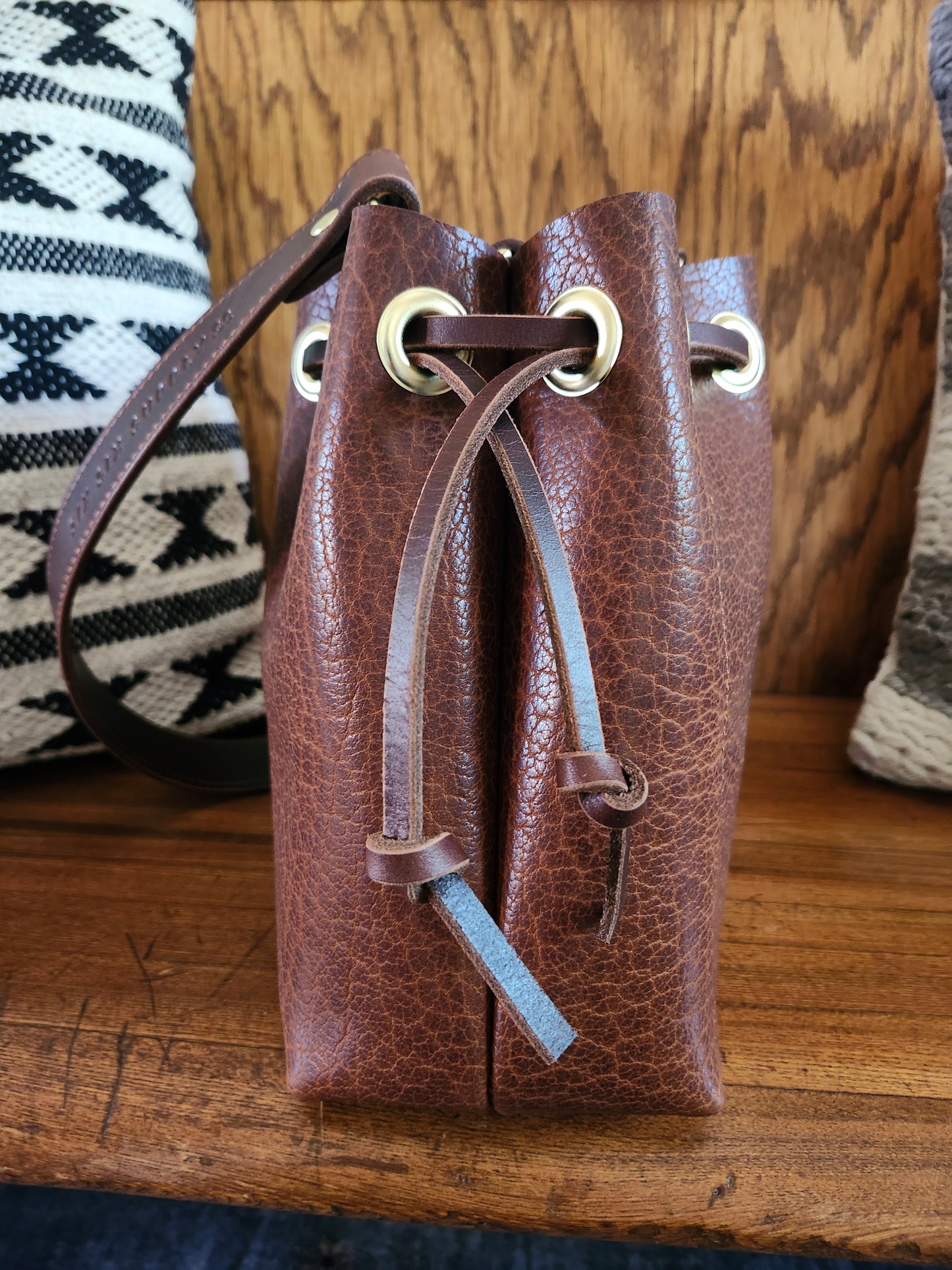 Susan Drawstring Bucket - BISON Cognac