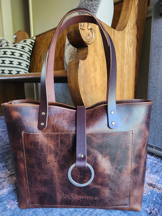 Edwina 14" Tote - BISON Bourbon with Nickel/Stainless