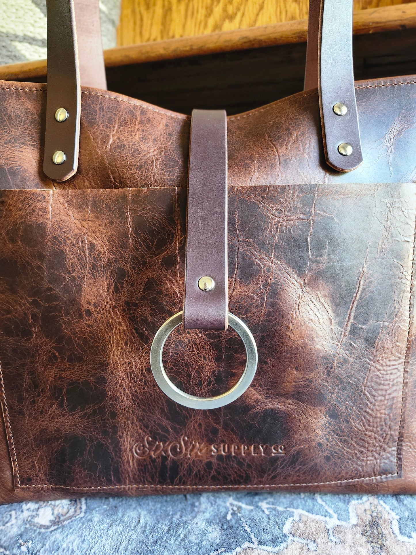 Edwina 14" Tote - BISON Bourbon with Nickel/Stainless