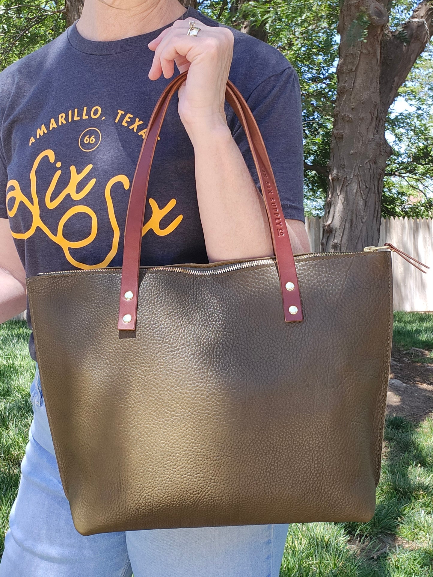 Katie 12" Modern Tote - Olive w/Zipper