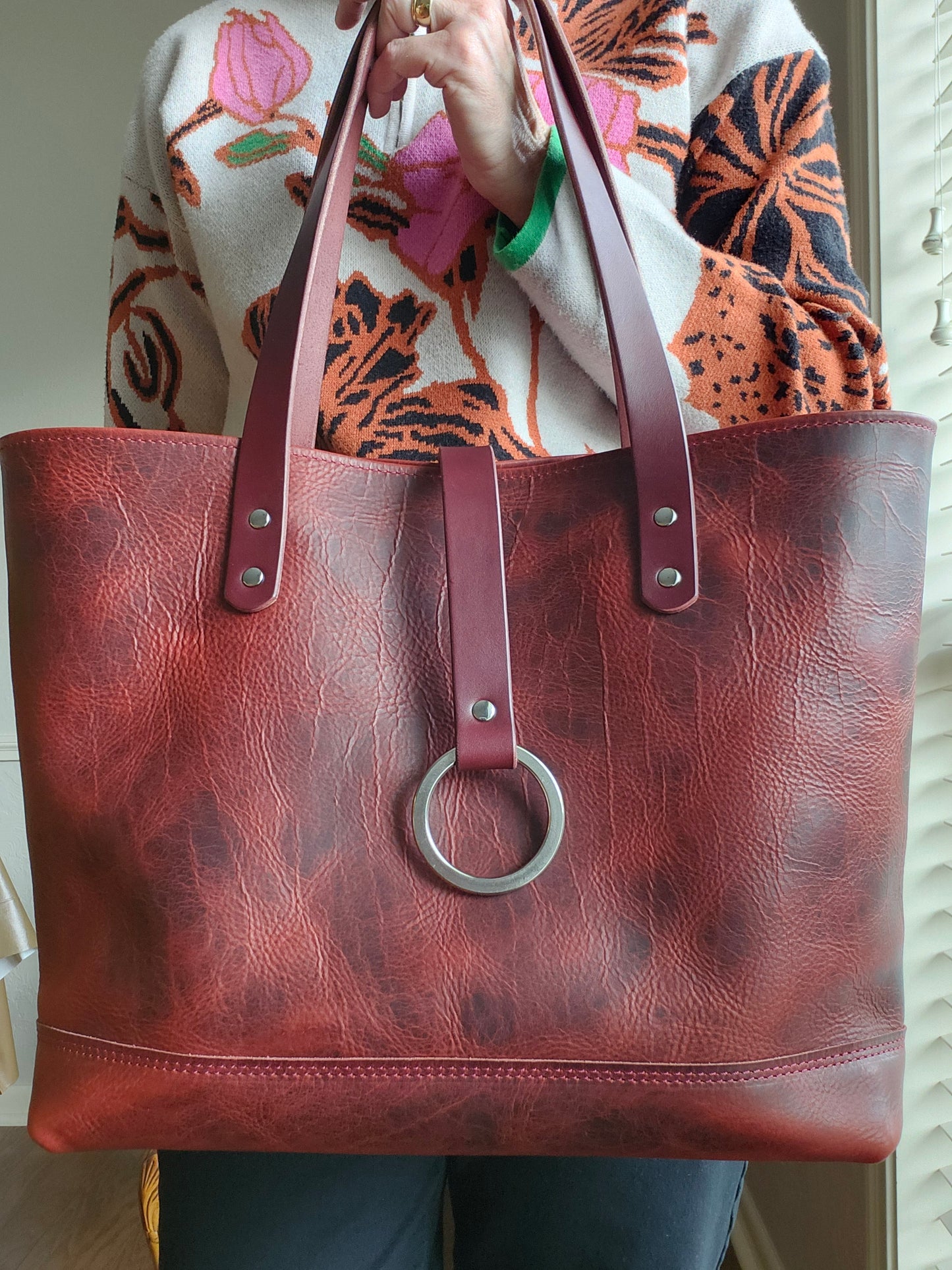 Edwina 14" Tote - BISON Wine with Nickel/Stainless