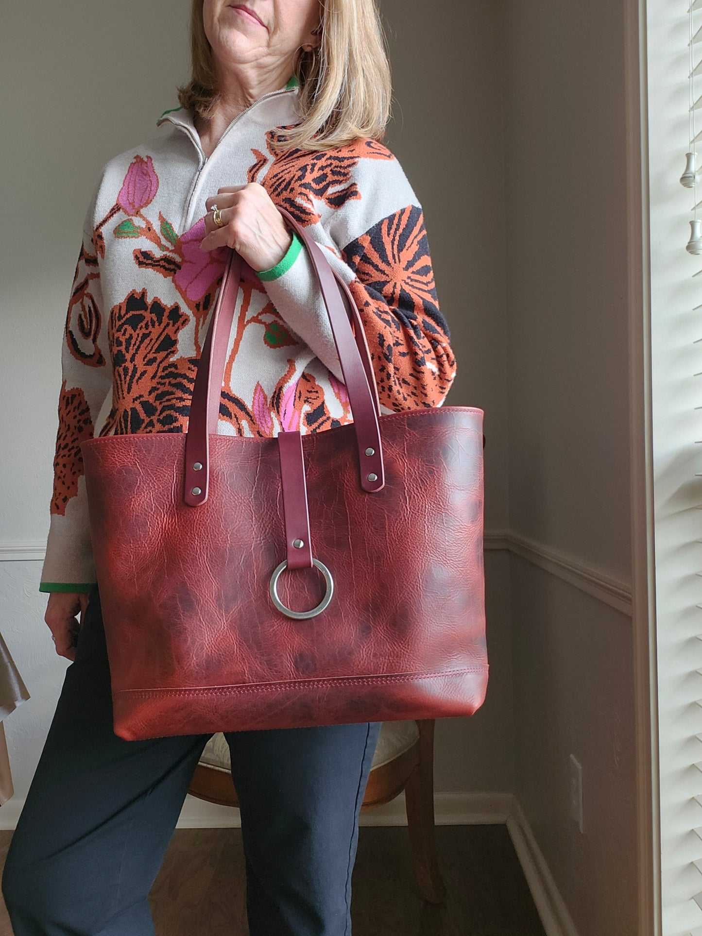Edwina 14" Tote - BISON Wine with Nickel/Stainless