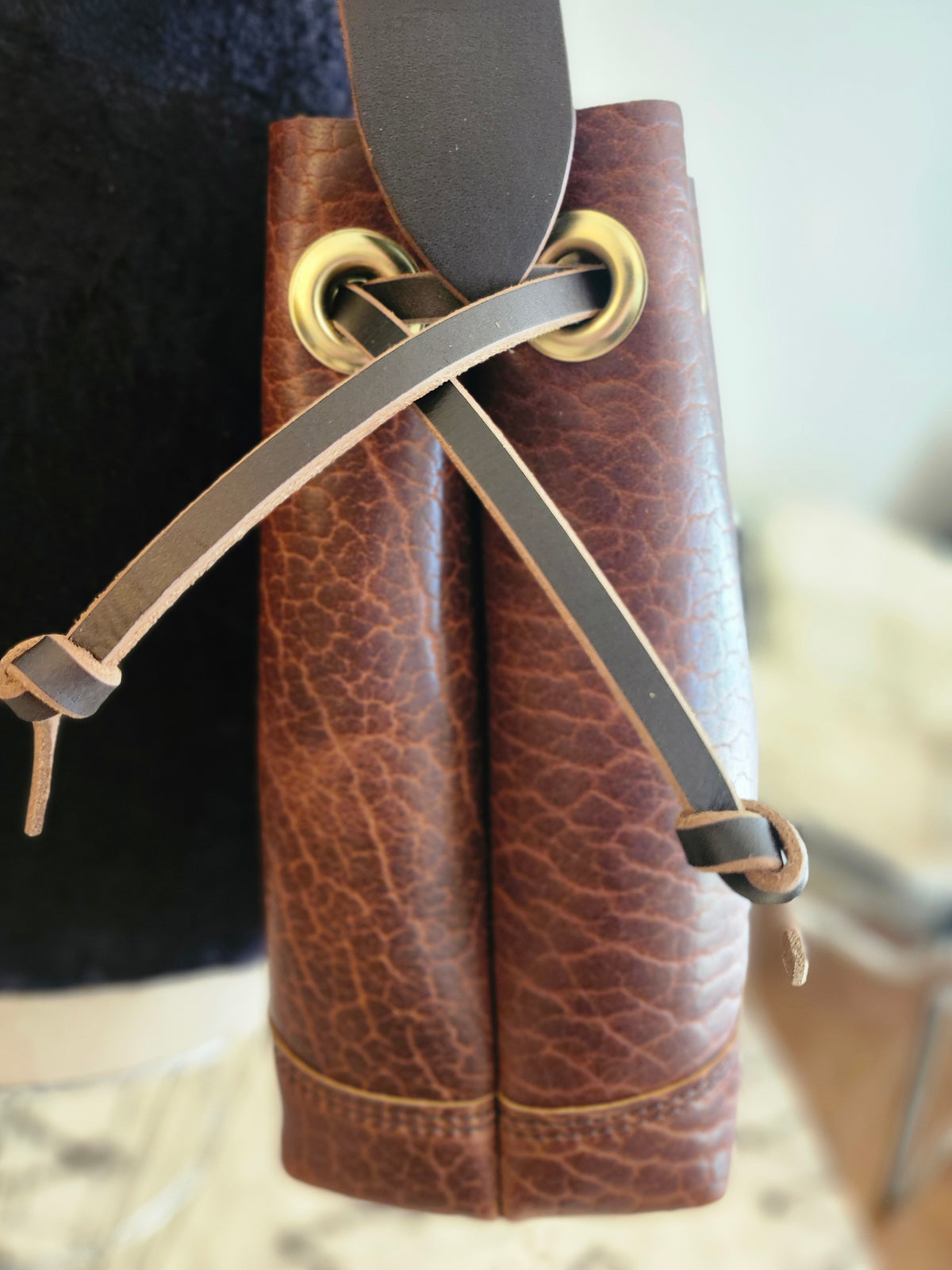 Susan Drawstring Bucket - BISON Cognac w/Adjustable Strap