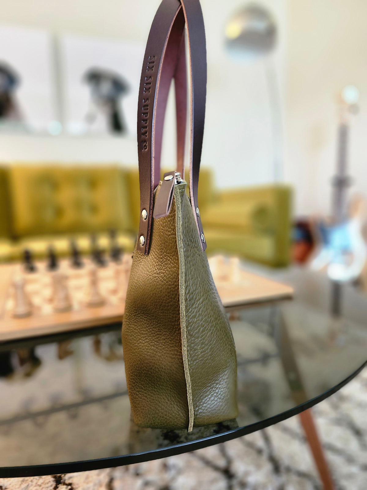 Katie 10" Modern Zippered Tote - Olive + 7.5" Drop Handle