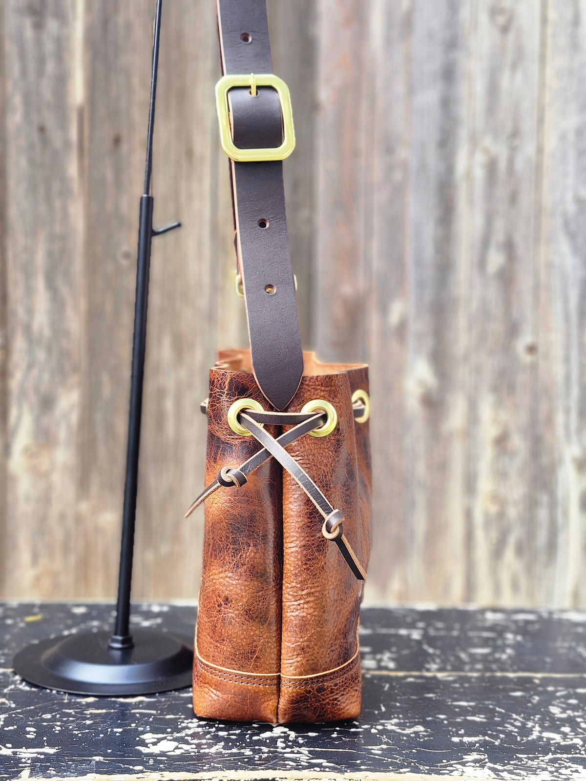 Susan Drawstring Bucket - Toffee BISON w/Adjustable Strap