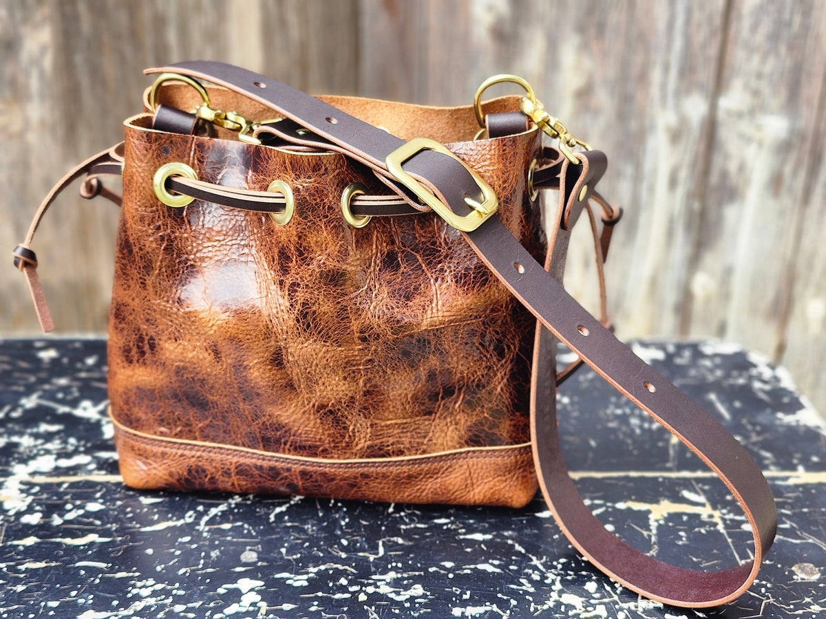 Susan Drawstring Bucket - Toffee BISON w/Adjustable Strap