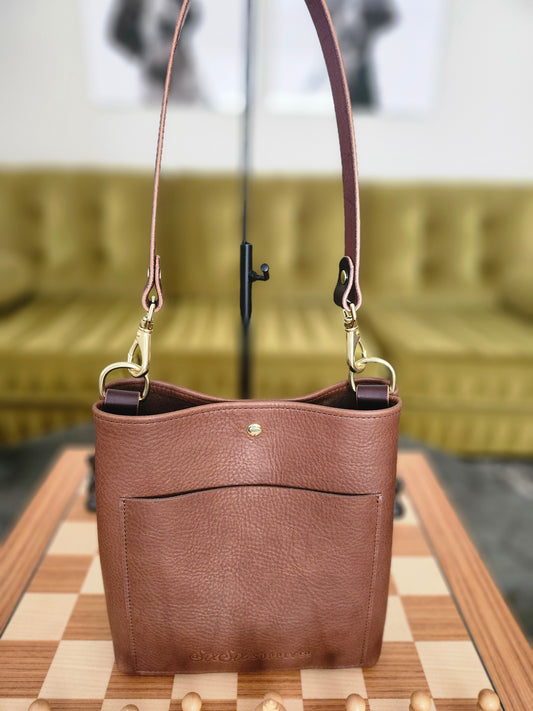 Jackie Lee Single Handle Tote - Walnut w/Brass Hardware