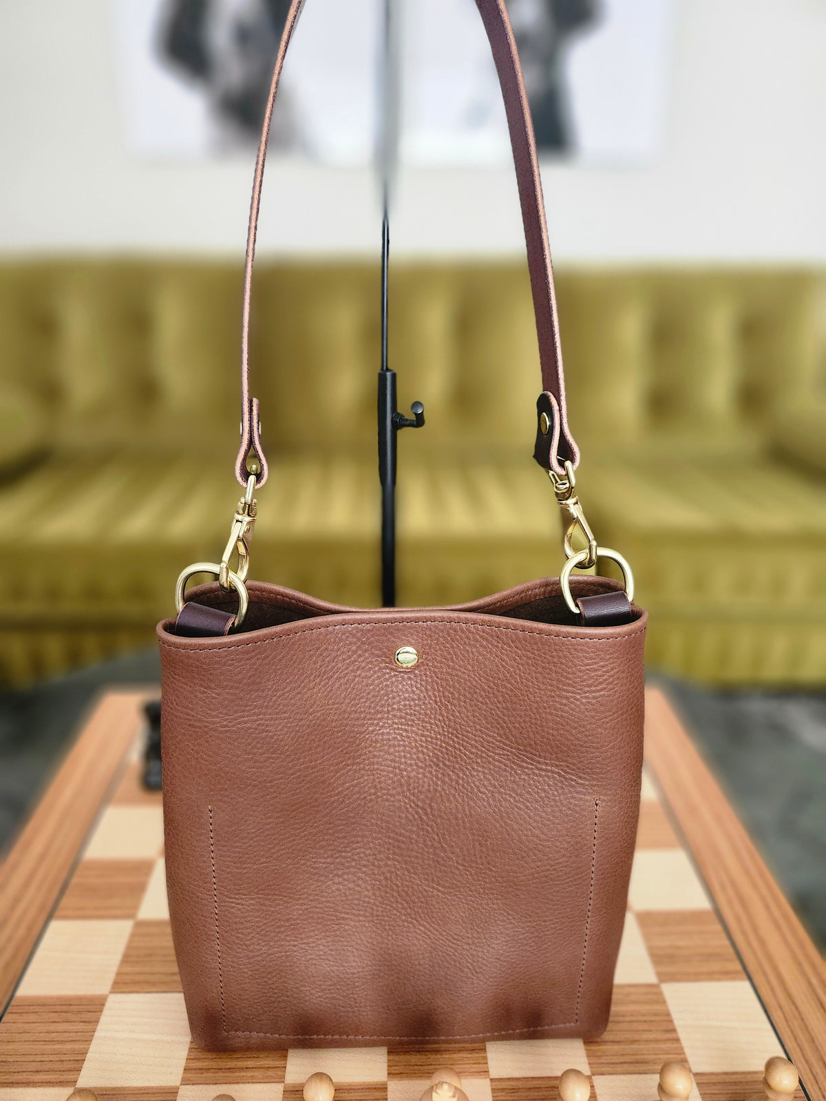 Jackie Lee Single Handle Tote - Walnut w/Brass Hardware