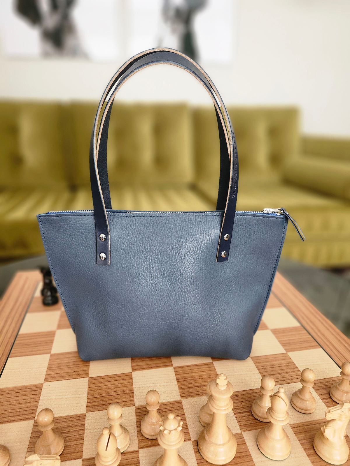 Katie 10" Modern Zippered Tote - Cobalt + 7.5" Drop Handle