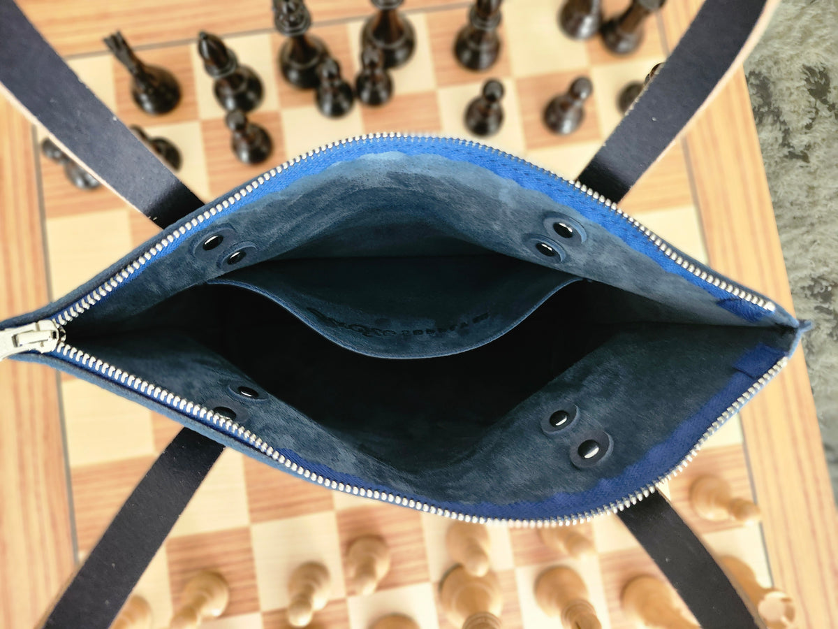 Katie 10" Modern Zippered Tote - Cobalt + 7.5" Drop Handle