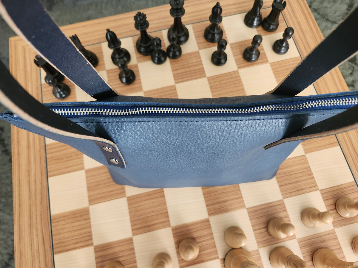 Katie 10" Modern Zippered Tote - Cobalt + 7.5" Drop Handle