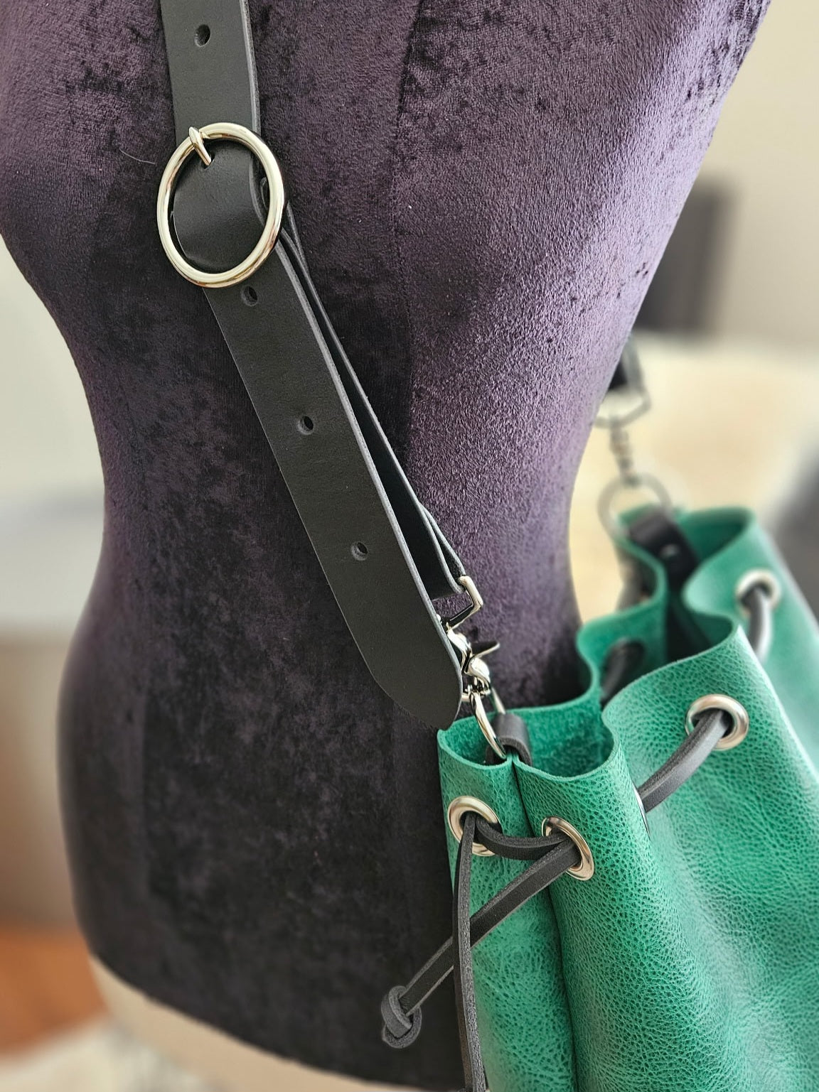 Susan Drawstring Bucket - BISON Jade w/Adjustable Strap