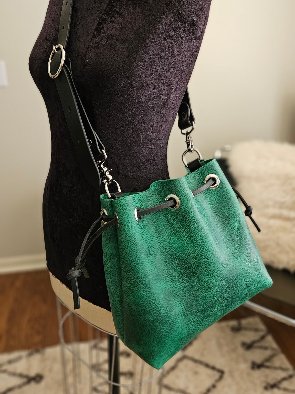 Susan Drawstring Bucket - BISON Jade w/Adjustable Strap