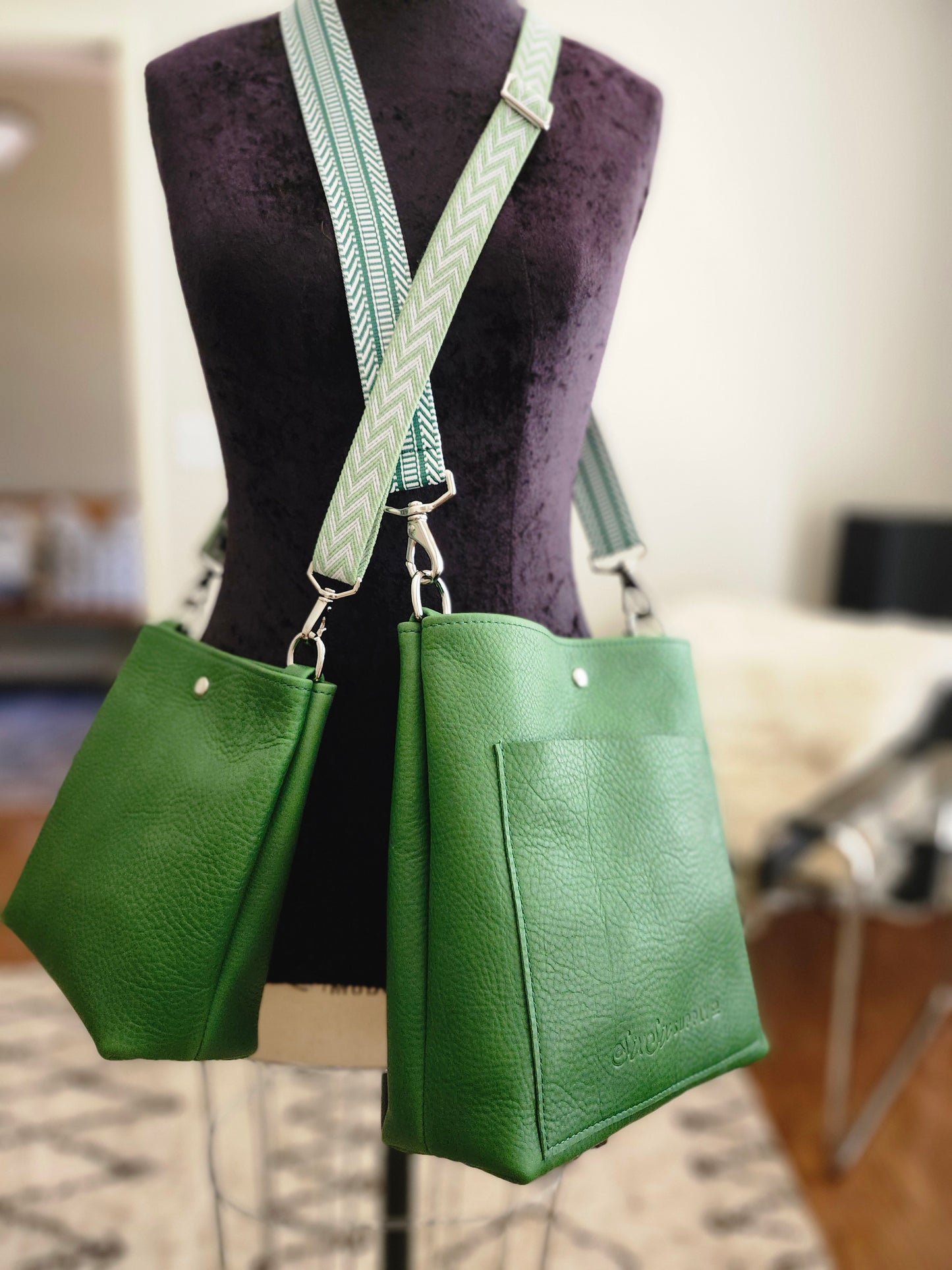 Jackie Lee 10" Crossbody - Jade w/Green & White Jacquard Webbing Strap